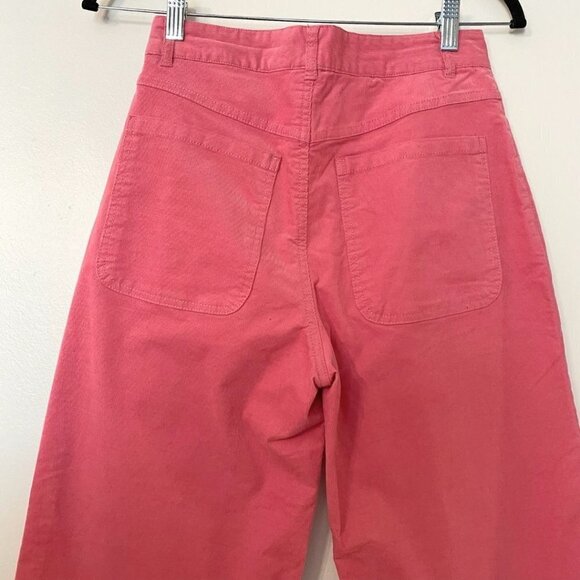 FRANK AND OAK BUBBLEGUM PINK CORDUROY HIGH RISE WIDE LEG PANTS - 2 - Picture 4 of 9